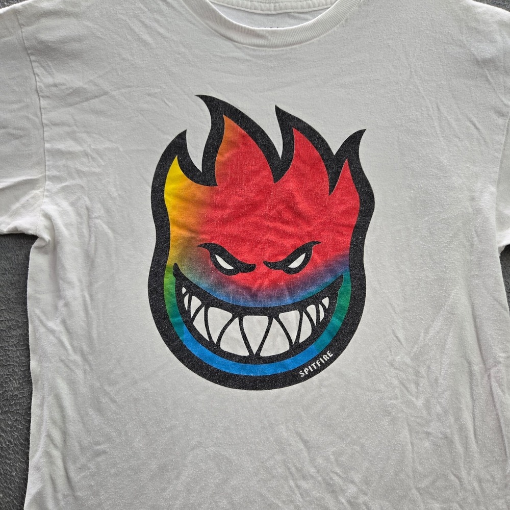 Spitfire‎ Men Shirt M White Jersey Flame Head Short Sleeve Cotton Logo